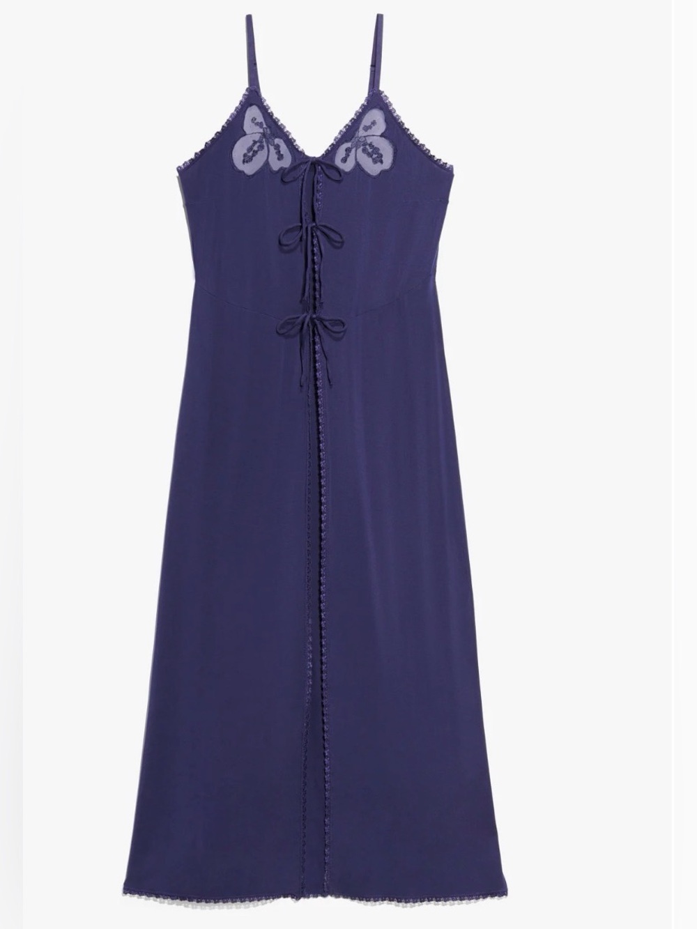Savage X Fenty Navy Lace-Trim Long Sleep Dress